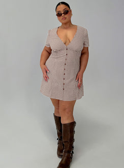 Loveliness Playsuit Brown Check Curve