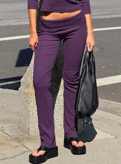 back view of model wearing Princess Polly Truth Be Told Straight Leg Pant Purple Low Rise Pants 