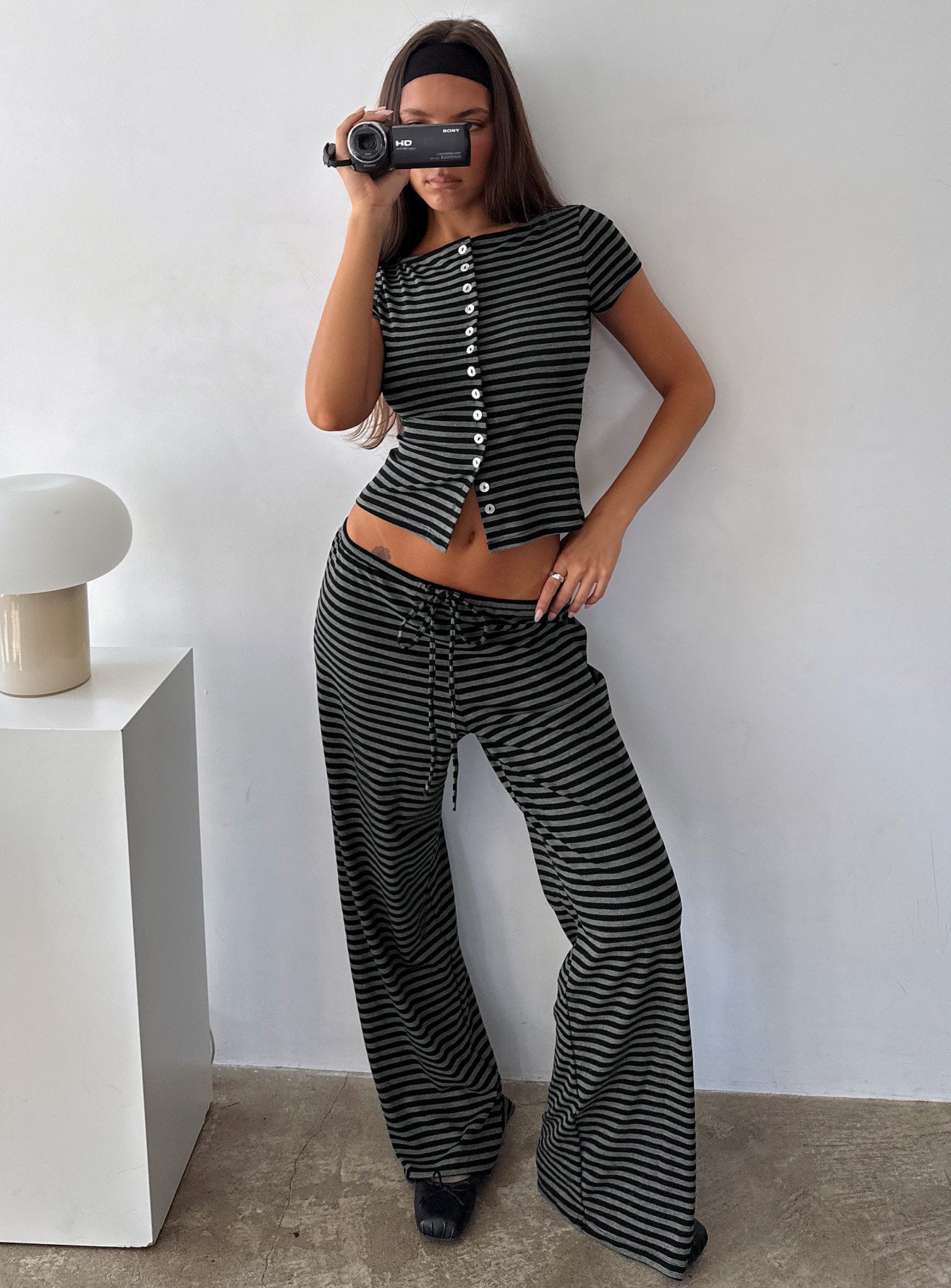 Angellina Jersey Button Down Top Stripe