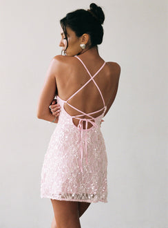 Disco Lights Sequin Lace Mini Dress Pink