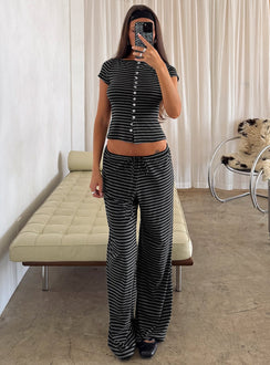 side view of model wearing Princess Polly Gavrielle Jersey Wide Leg Pants Stripe High Rise Pants 