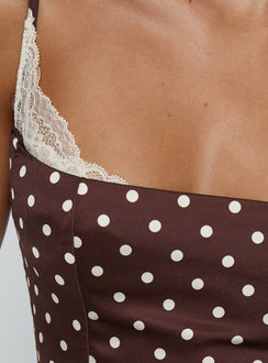 Renaissance Corset Lace Top Brown Polka