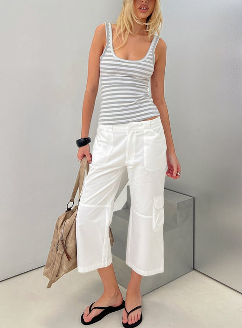 Designed with the Indee Cropped Cargo Pants White womens-regular-pants featuring high-rise front view of model wearing Princess Polly