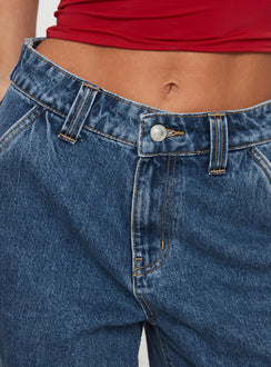 product Princess Polly Mika Carpenter Denim Shorts Mid Wash Petite High Waisted Shorts Low Rise Shorts 