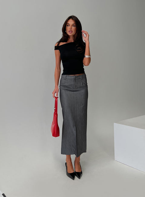   front view of model wearing Princess Polly Cubeb Maxi Skirt Grey 