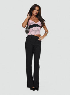 front view of model wearing Princess Polly Caraway Pants Black Low Rise Pants 