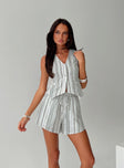 Striped shorts Thick elasticated waist, relaxed fit, drawstring fastening, twin hip pockets Non-stretch material, fully lined 