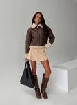 Shearling jacket Oversized fit, classic collar, drop shoulder, exposed zip fastening, twin pockets Non-stretch material, shearling lining