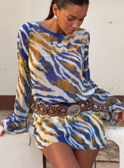 Get Closer Backless Romper Blue Zebra