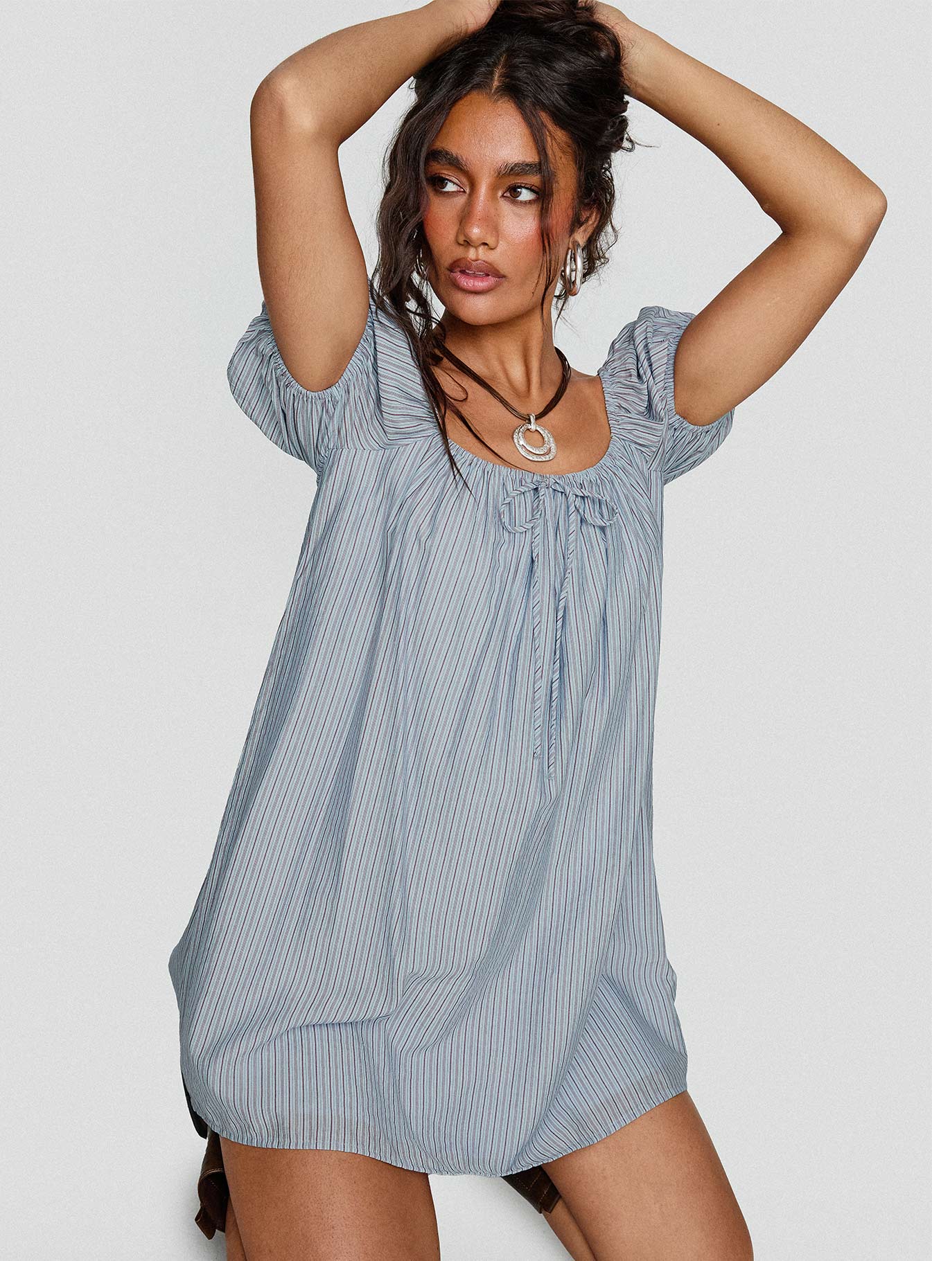 Wayfaire Smock Mini Dress Blue Stripe