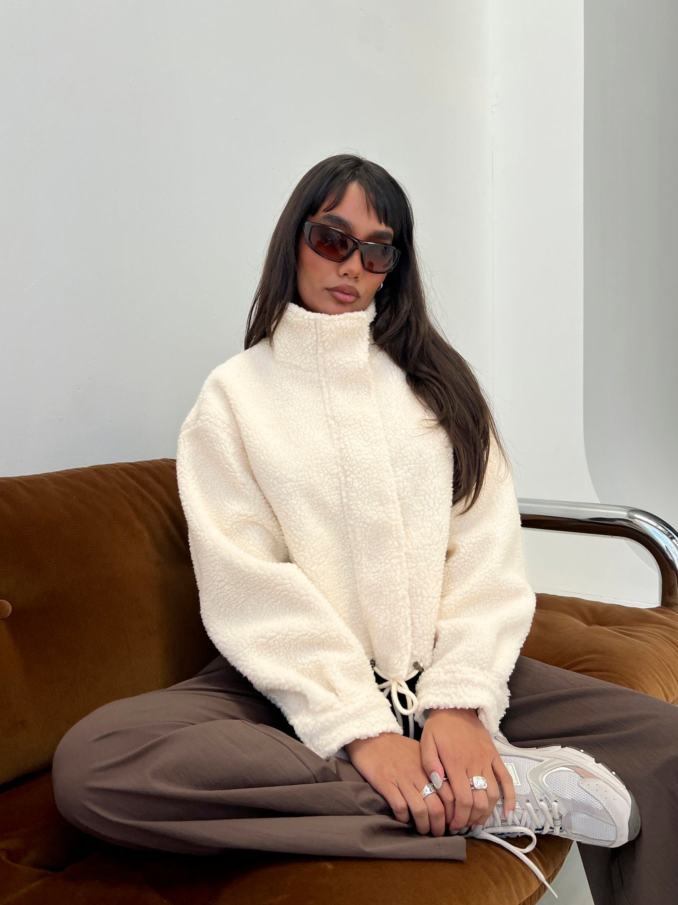 Clora Funnel Neck Sherpa Jacket Cream