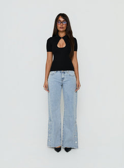 Dakoba Button Detail Mid Rise Straight Leg Jean Light Blue Wash