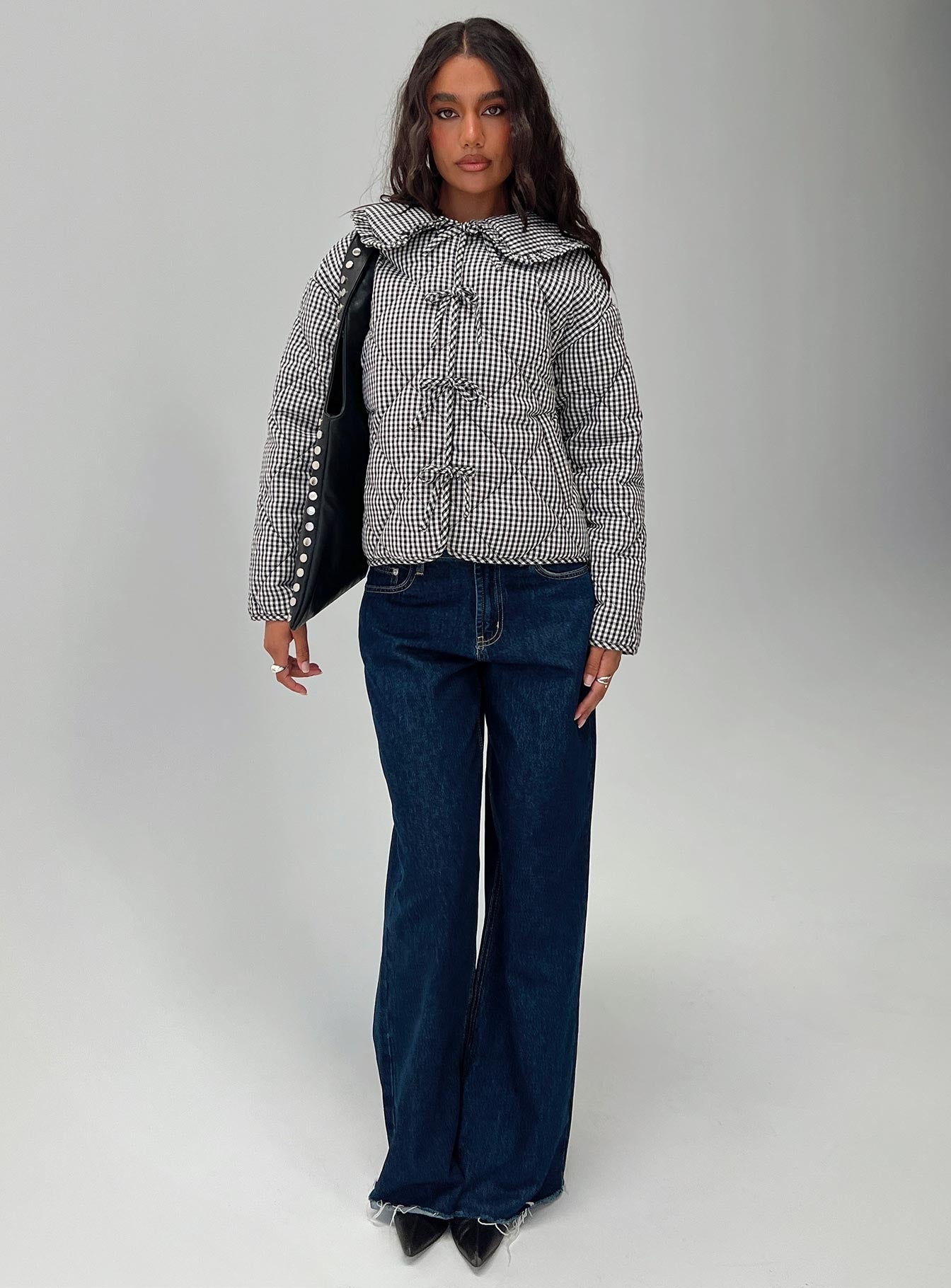 Best Asset Quilted Jacket Black / White Check