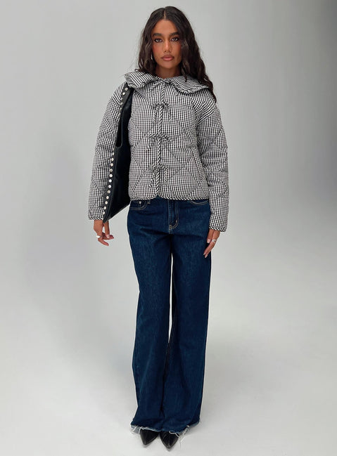 Best Asset Quilted Jacket Black / White Check