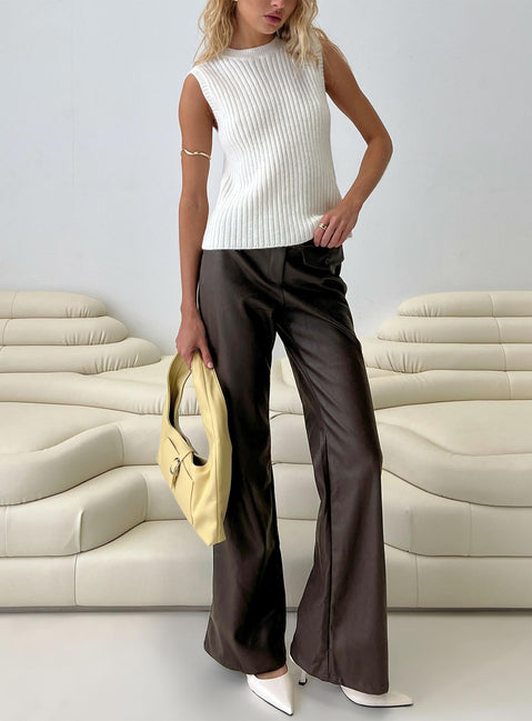 Prosperous Faux Leather Tailored Pants Brown