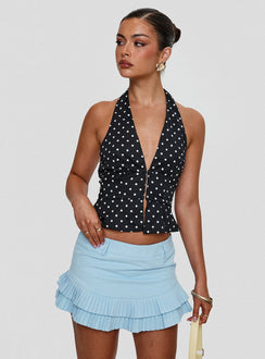 front view of model wearing Princess Polly Pleasing Top Polka Dot Sleeveless Plunger 