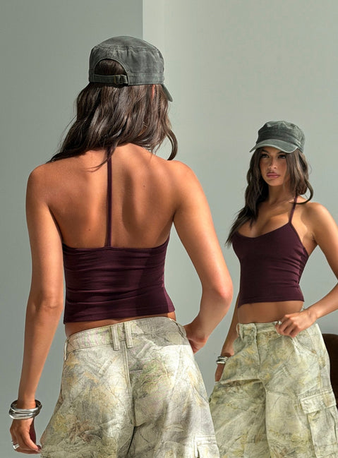 Cecilly Trim Racerback Top Plum