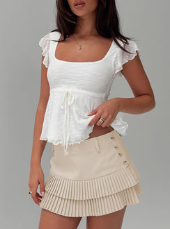 front view of model wearing Princess Polly Auroraah Frill Top White Short Sleeves Square Neck 