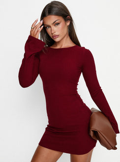 Bryanna Long Sleeve Mini Dress Deep Merlot
