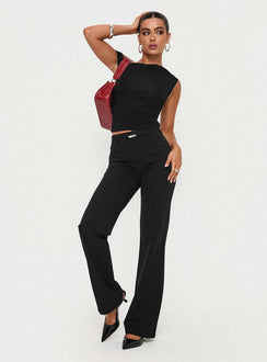 front view of model wearing Princess Polly Flounce Pants Black High Waisted Pants 