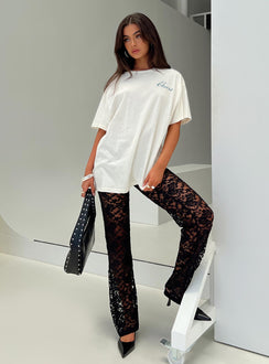 front view of model wearing Princess Polly Peru Lace Pants Black Low Rise Pants 
