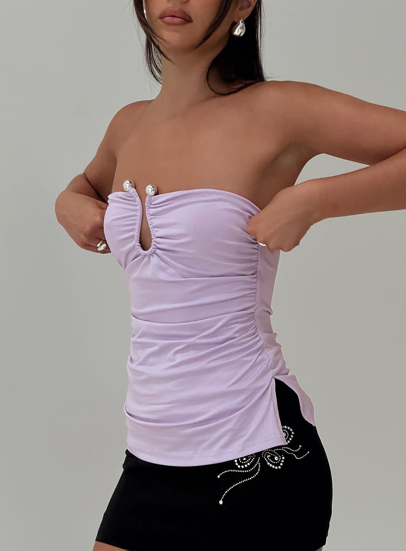 Out Of Line Strapless Hardware Detail Top Purple