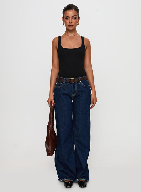 back view of model wearing Princess Polly Baseline Rib Bodysuit Black Sleeveless 