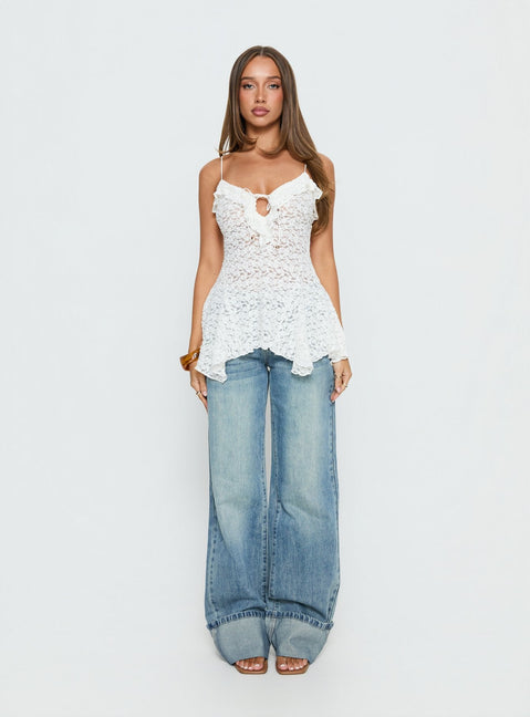Medinilla Ruffle Tie Front Top White Lace