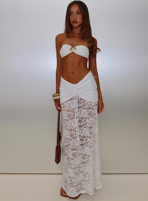 Eilise Ruched Sheer Maxi Skirt White