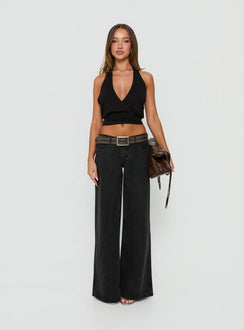 Picco Ultra Low Rise Wide Leg Jeans Washed Black