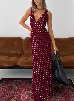 Nellie Maxi Dress Burgundy Polka Dot