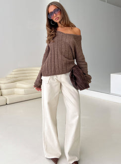 side view of model wearing Princess Polly Main Thing Knit Sweater Mocha 