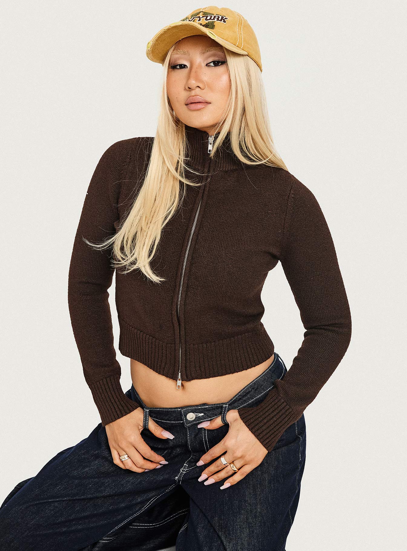 So Exclusive Zip Through Knit Jumper Brown