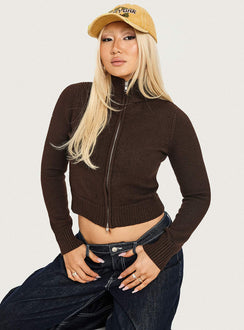So Exclusive Zip Through Knit Jumper Brown