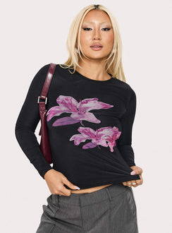 Raldor Long Sleeve Top Black Floral