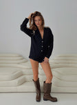 Long sleeve romper Relaxed fit, button front fastening, v neckline, fixed rolled hem Non-stretch material, unlined