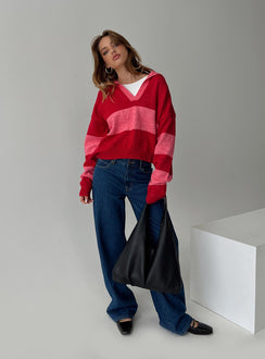 Sweater V neckline, classic collar, striped print, drop shoulder Good stretch, unlined 