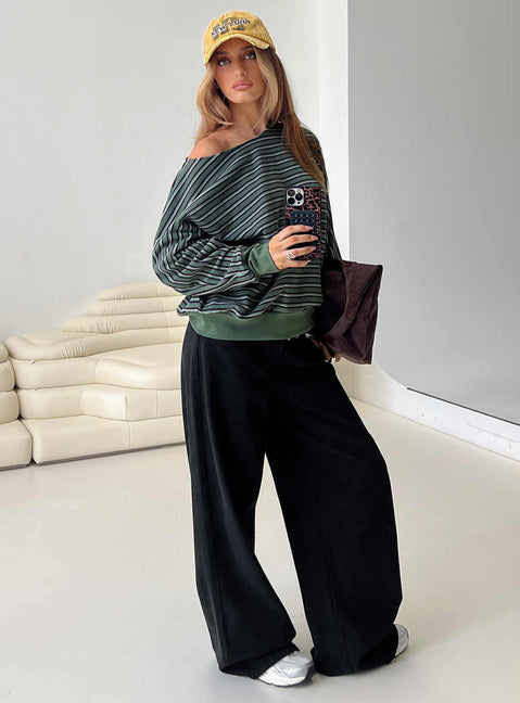 side view of model wearing Princess Polly Zaylah Contrast Cuff Jumper Green Long 