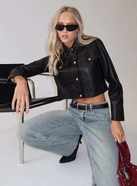 Chosen Ones Cropped Faux Leather Jacket Black