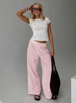 front view of model wearing Princess Polly Beach House Pants Pink Stripe High Waisted Pants 
