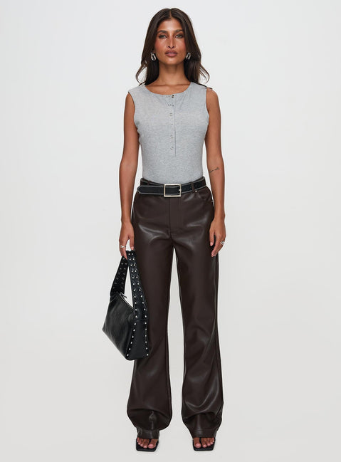 back view of model wearing Princess Polly Good Impression Button Up Bodysuit Grey Sleeveless 