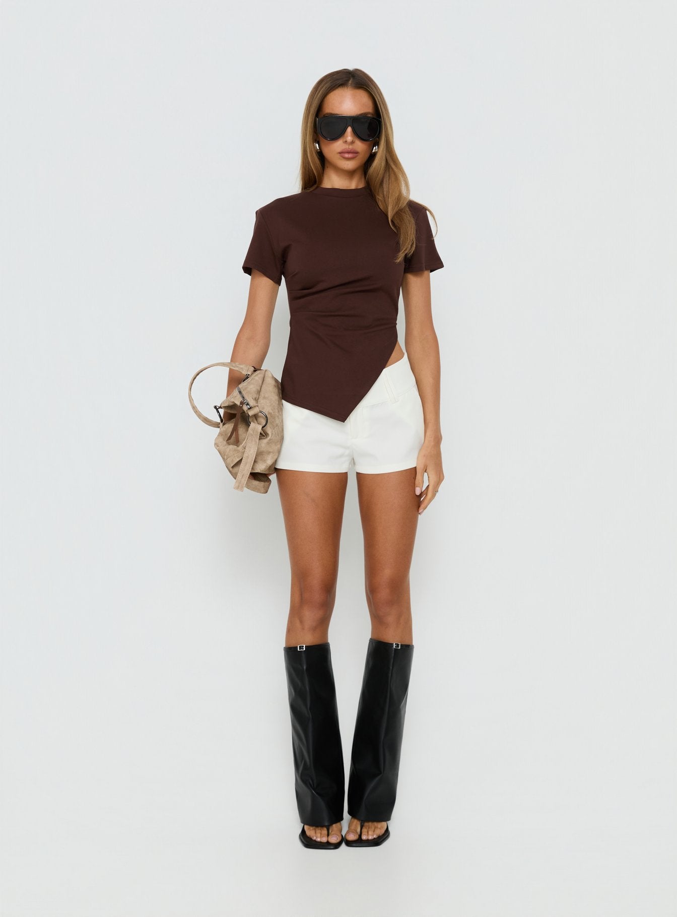 Lioxa Ruched Waist Tee Chocolate