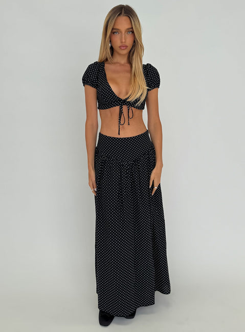 Alletta Tie Up Micro Crop Top Black Polka