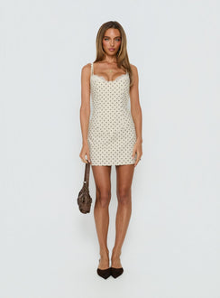 Italiana Layered Lace Mini Dress Cream Polka Dot