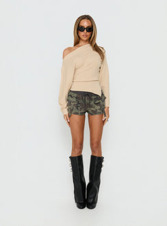 Kaelith Off Shoulder Knit Sweater Cream