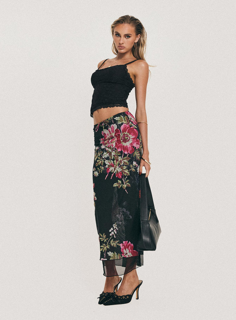 Paganio Maxi Skirt Black Floral
