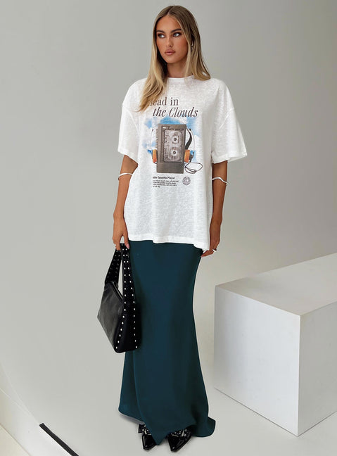 side view of model wearing Princess Polly Cloud Cassette Oversized Tee White Full Sleeves High Neck 