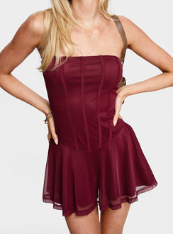 Kristyna Strapless Playsuit Burgundy