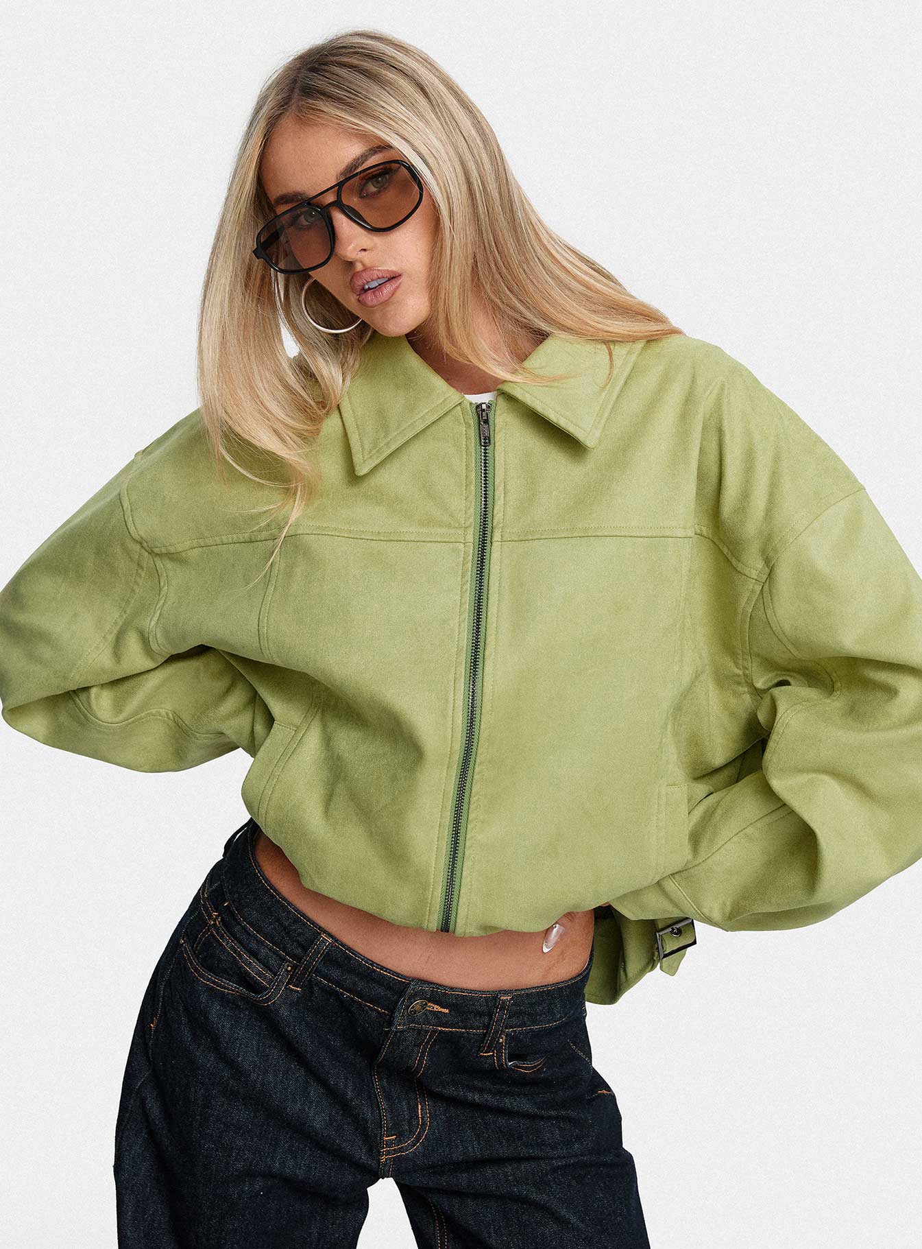 Goldsmith Faux Suede Bomber Jacket Matcha