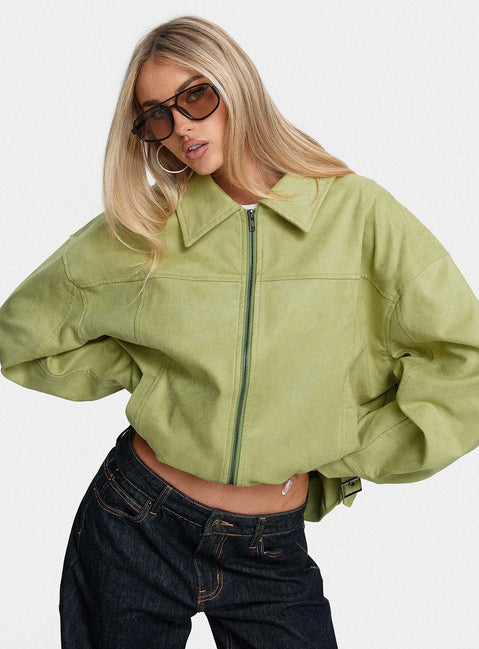 Goldsmith Faux Suede Bomber Jacket Matcha